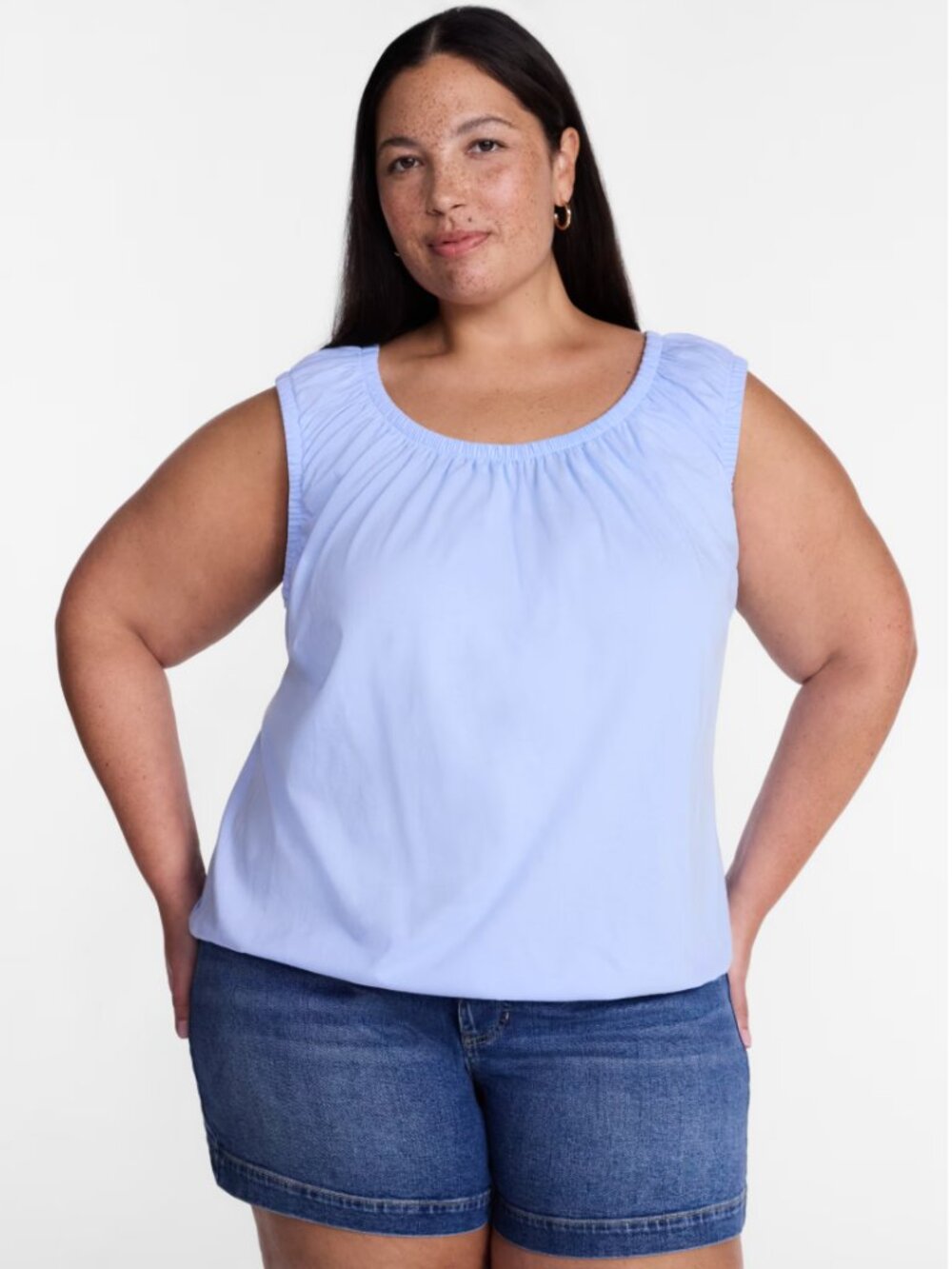 NWT Terra & Sky Women’s Plus Polished Blue Sleeveless 100% Cotton Flowy Top 4X !